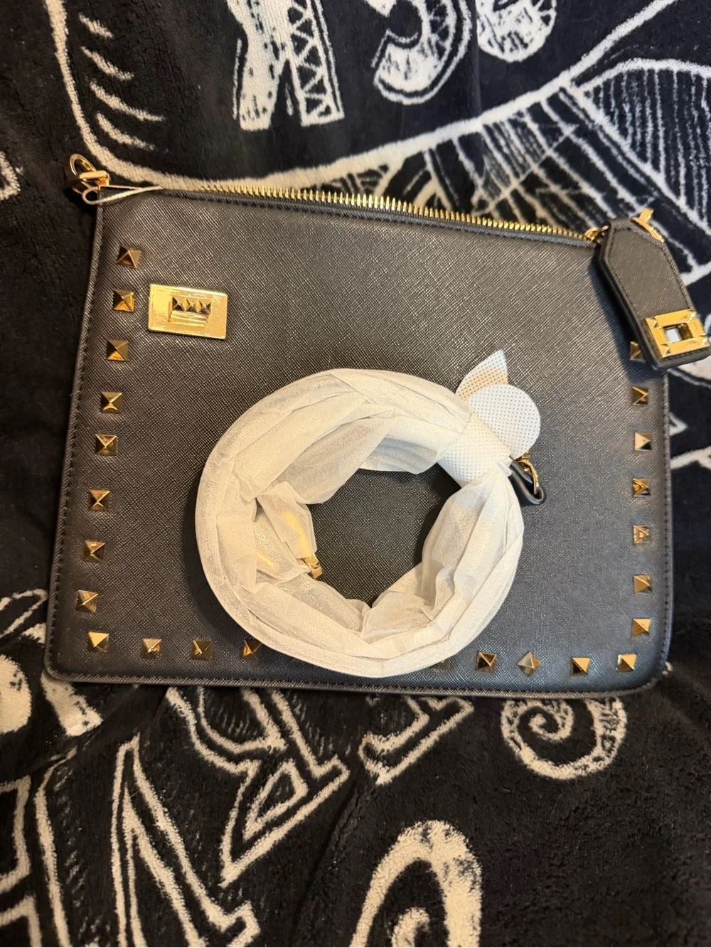 Black Studded Leather Top-Handle Bag